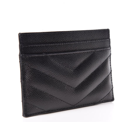 Saint Laurent Grain De Poudre Matelasse Chevron Monogram Credit Card Case Black 3 of 8