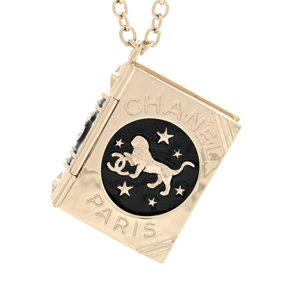 Chanel Metal CC Lion Book Locket Necklace Gold 4 of 7