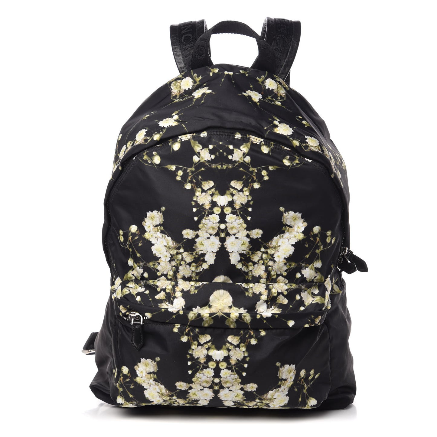 Nylon Calfskin Baby's Breath Print Backpack Black