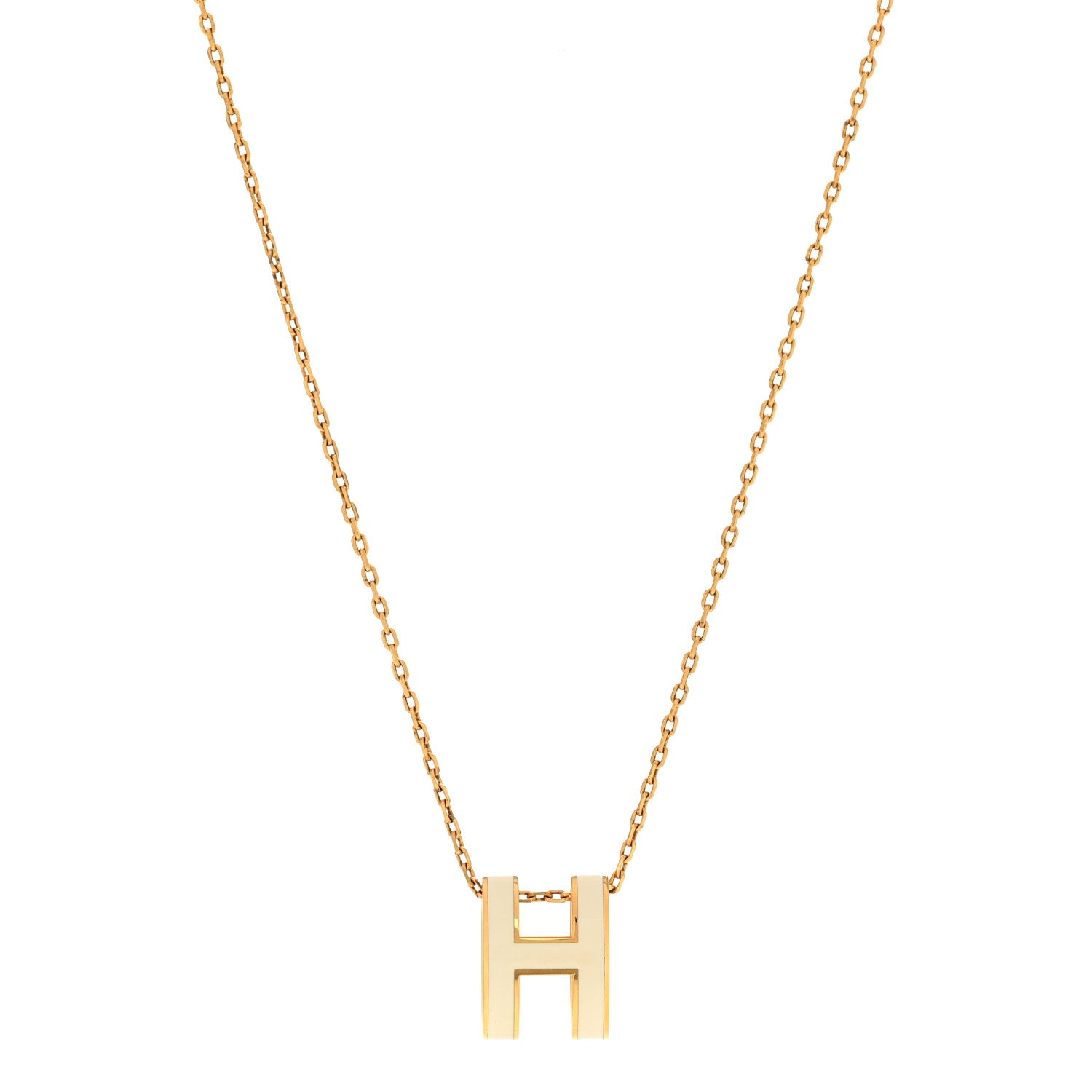 Hermes Lacquered Gold Pop H Pendant Necklace White White 1 of 8