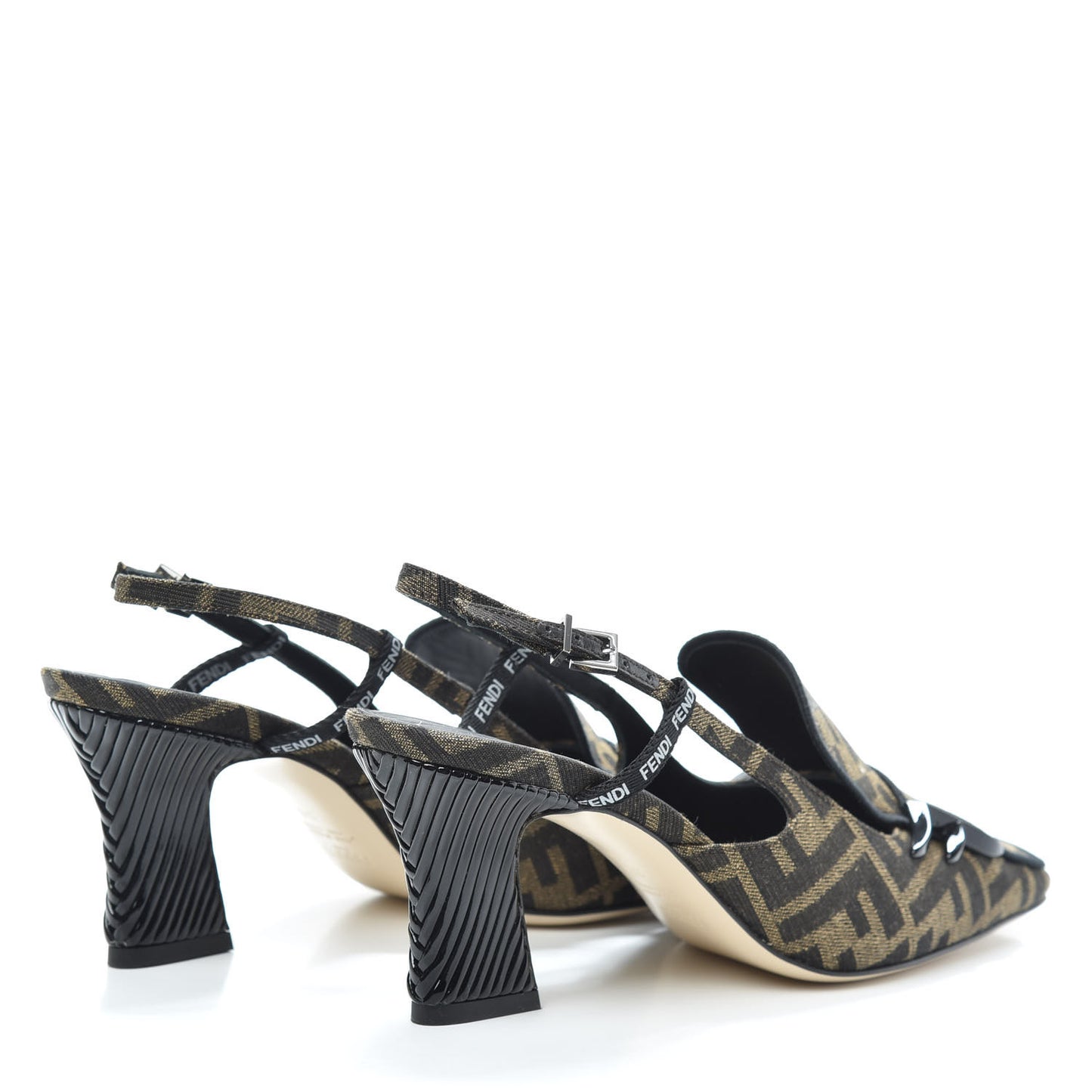 Jacquard FFreedom Decollete Slingback Square Toe Pumps 38 Tobacco