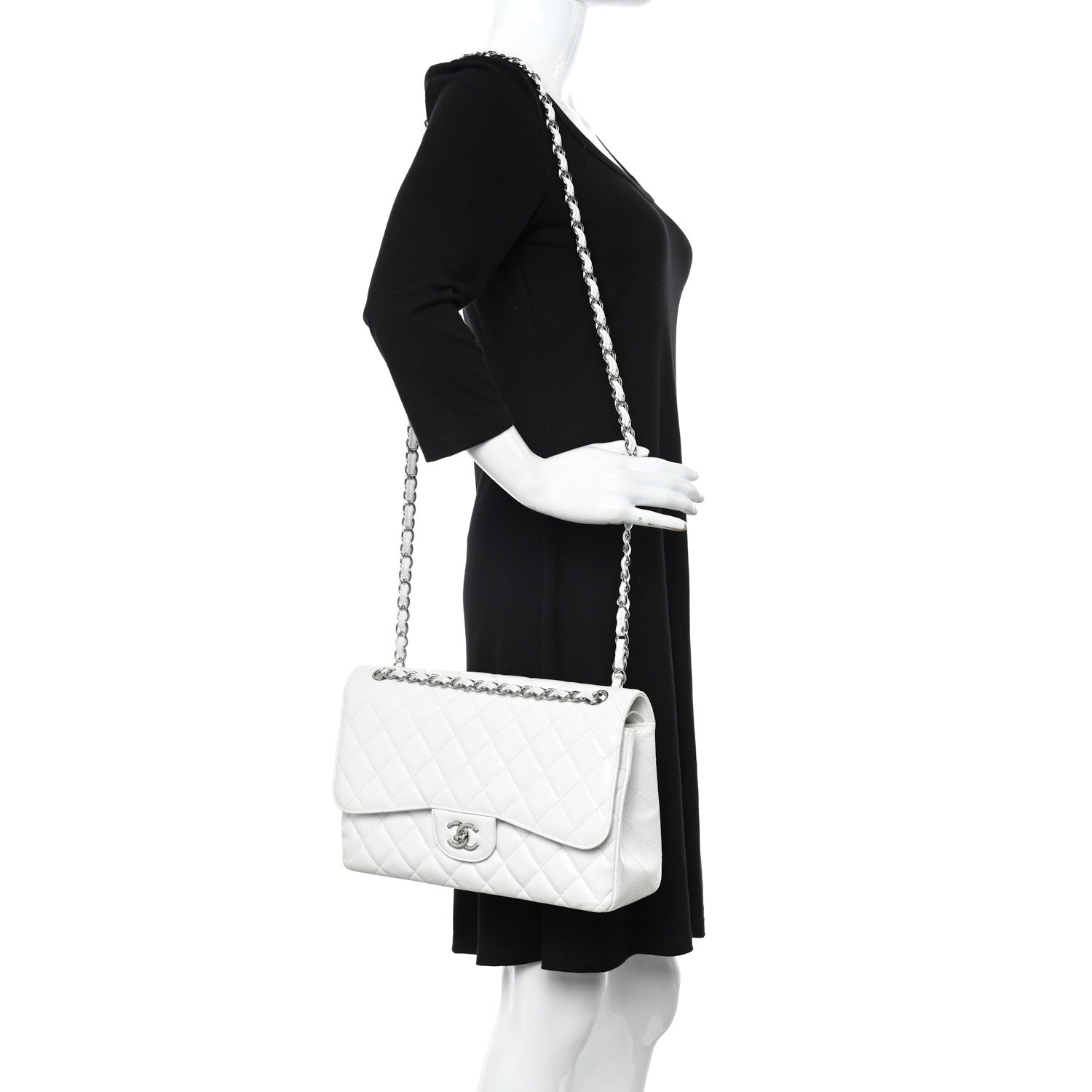 Chanel Caviar Quilted Jumbo Double Flap White 2 of 20