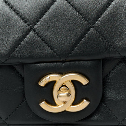 Chanel Calfskin Quilted Mini Rectangular Crystal Pearls Chain Flap Black 9 of 11