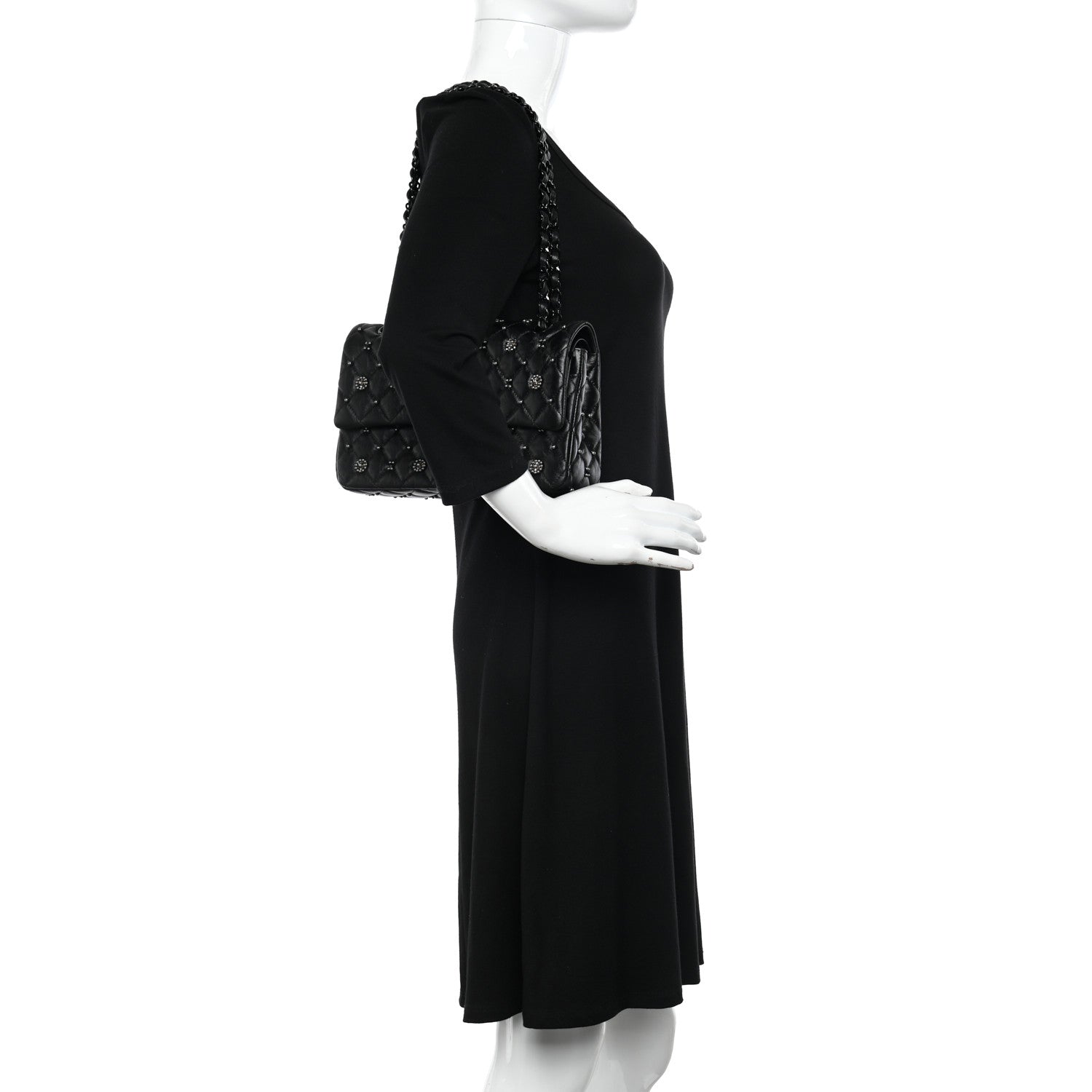 Chanel Lambskin Beaded Quilted Flower Double Flap Black 2 of 11