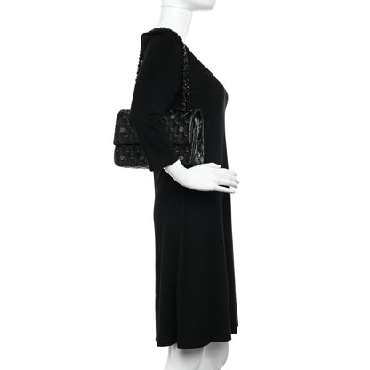 Chanel Lambskin Beaded Quilted Flower Double Flap Black 2 of 11