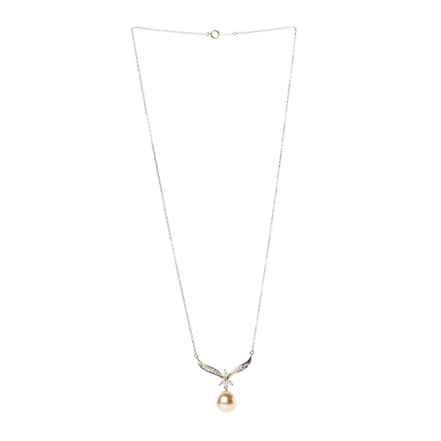18K Yellow Gold Diamond Golden South Sea Pearl 10mm Pendant Necklace