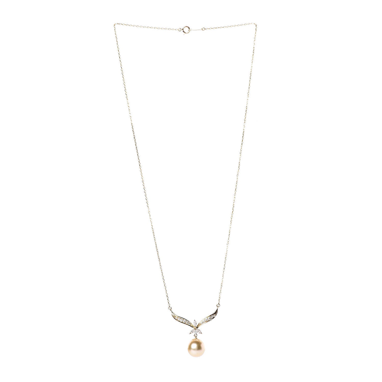 Mikimoto 18K Yellow Gold Diamond Golden South Sea Pearl 10mm Pendant Necklace 3 of 5