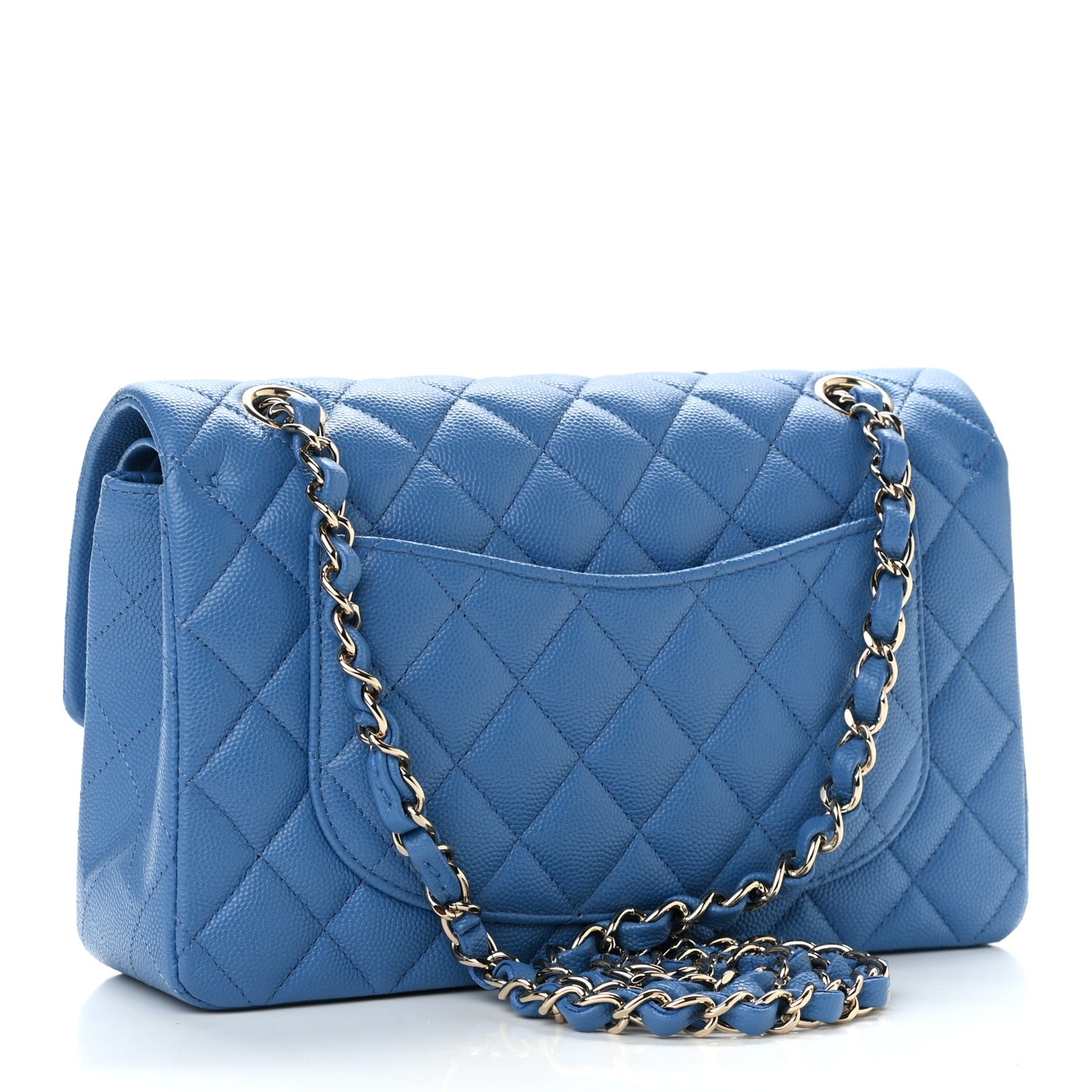 Caviar Quilted Small Double Flap Blue