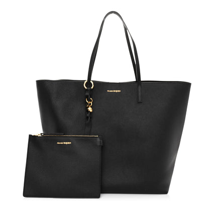 Alexander McQueen Grained Calfskin Skull Open Shopper Tote Black 3 of 9