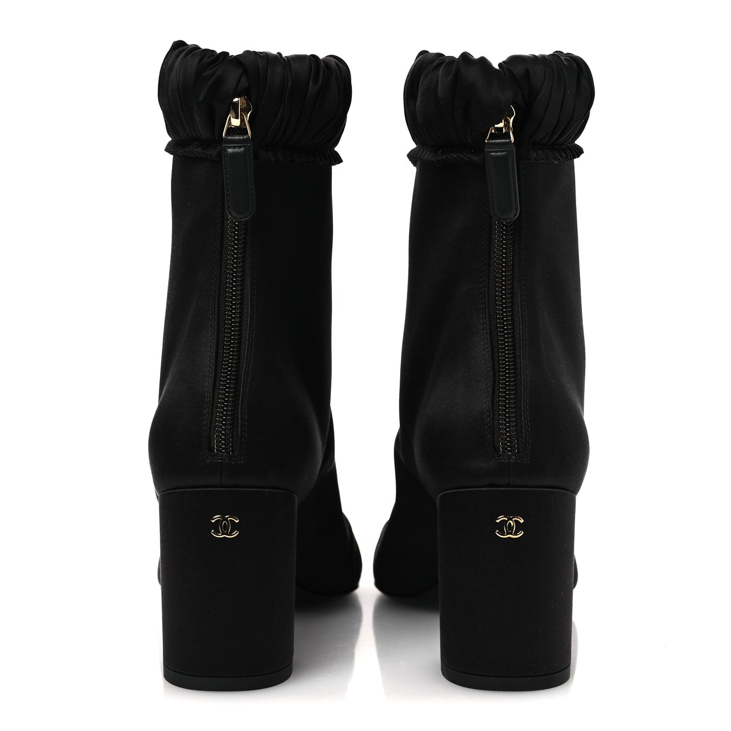 Satin Grosgrain Cap Toe Ruffle Boots Black 37.5 Black