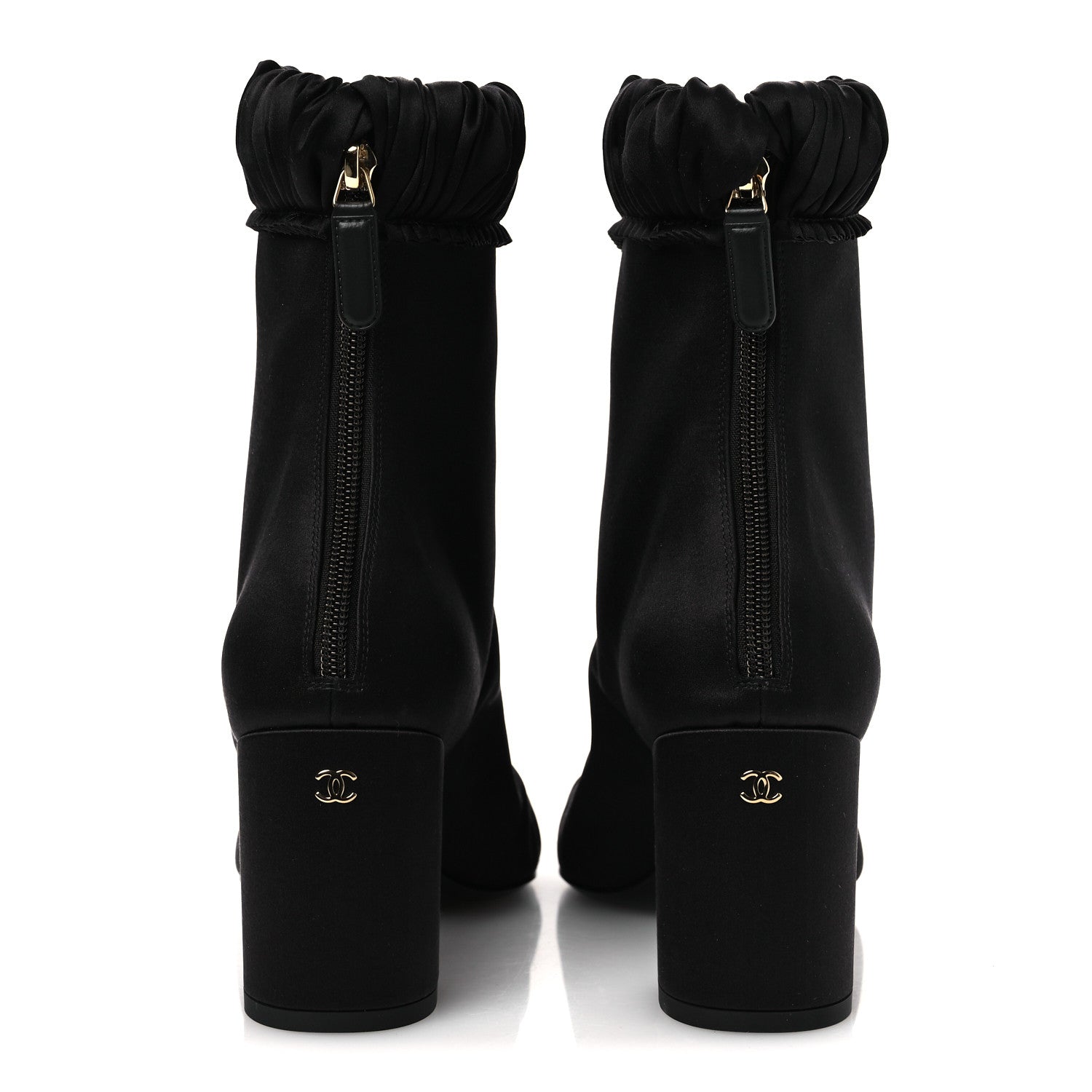 Chanel Satin Grosgrain Cap Toe Ruffle Boots Black 37.5 Black 6 of 10