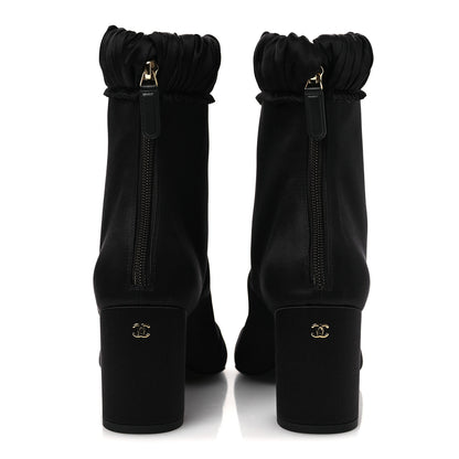 Chanel Satin Grosgrain Cap Toe Ruffle Boots Black 37.5 Black 6 of 10