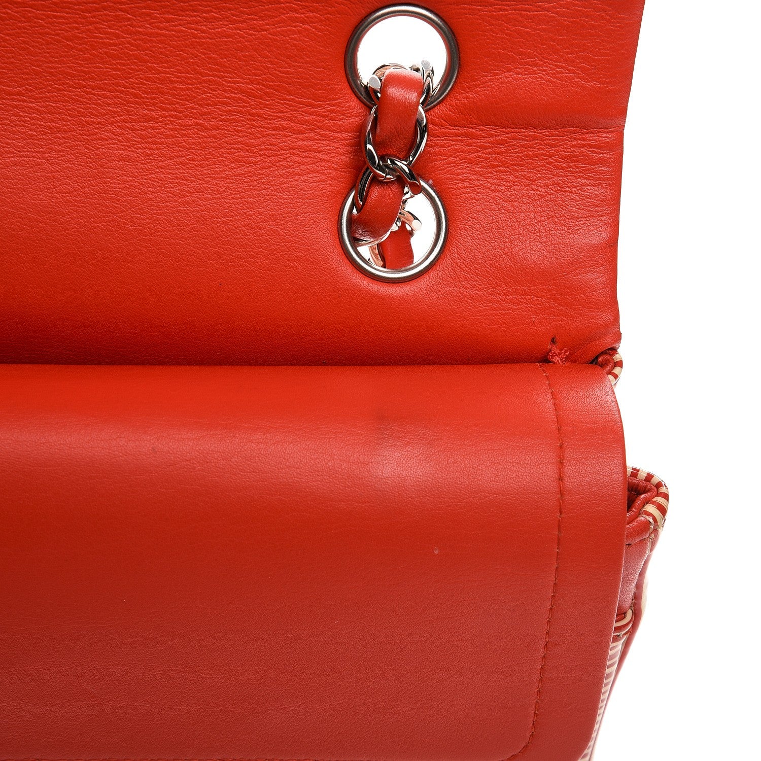 Chanel Patent Calfskin Striped Medium Double Flap Red 9 of 12