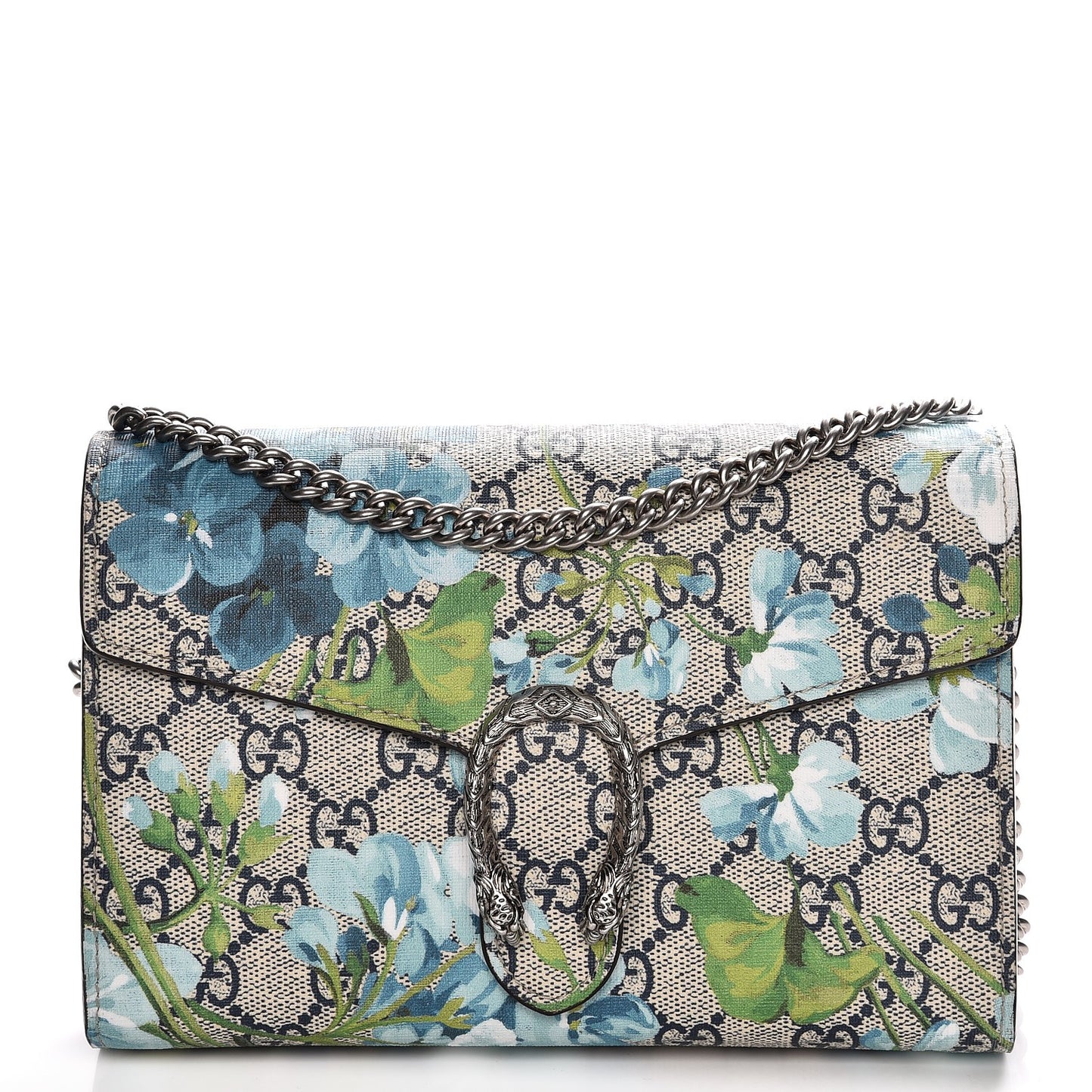 GG Supreme Monogram Blooms Mini Dionysus Chain Wallet Beige Blue Navy Vintage Blue