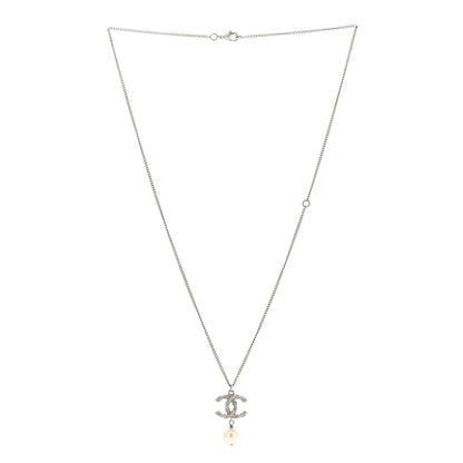 Chanel Crystal Pearl Twisted CC Drop Necklace Silver 3 of 6