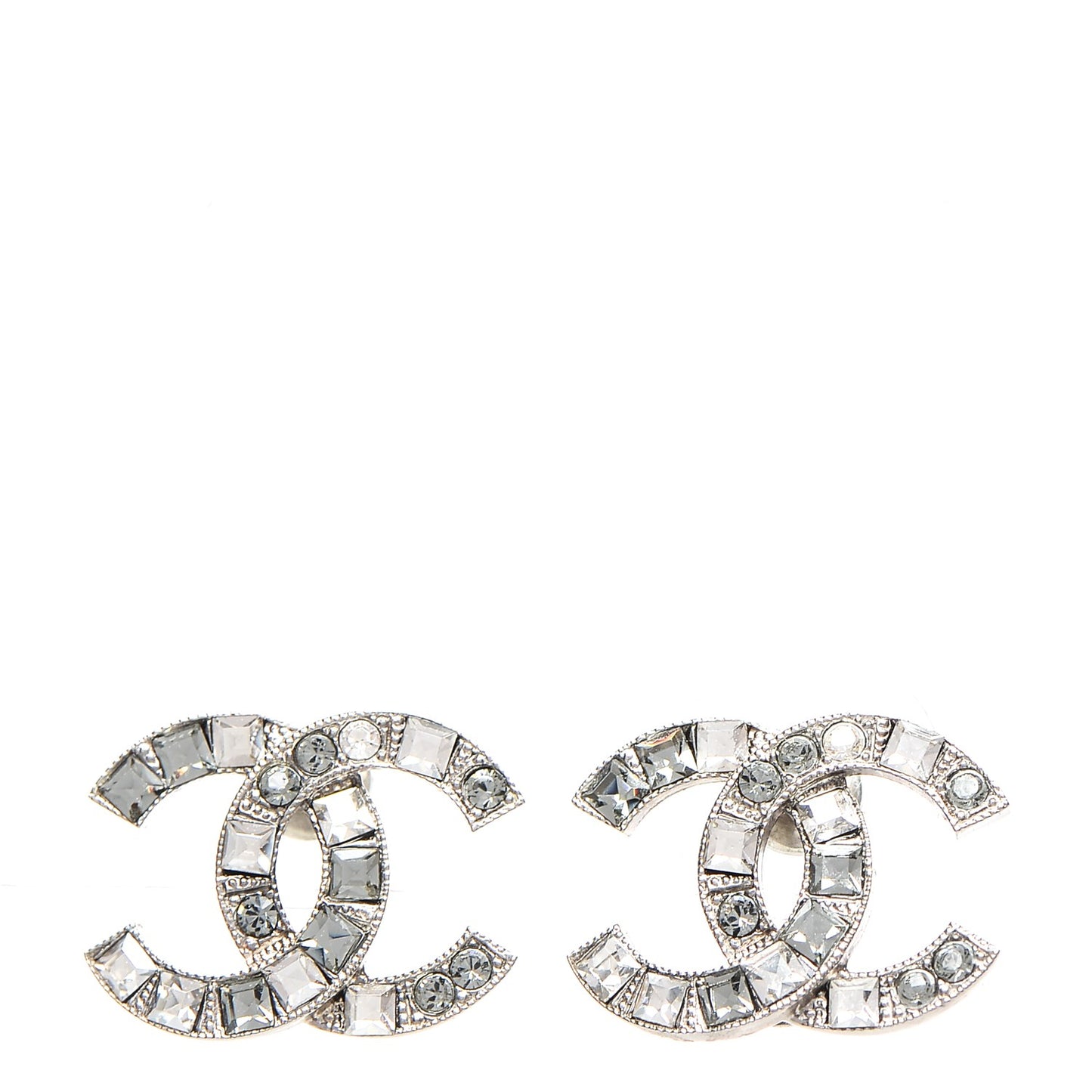 Baguette Crystal CC Earrings Silver