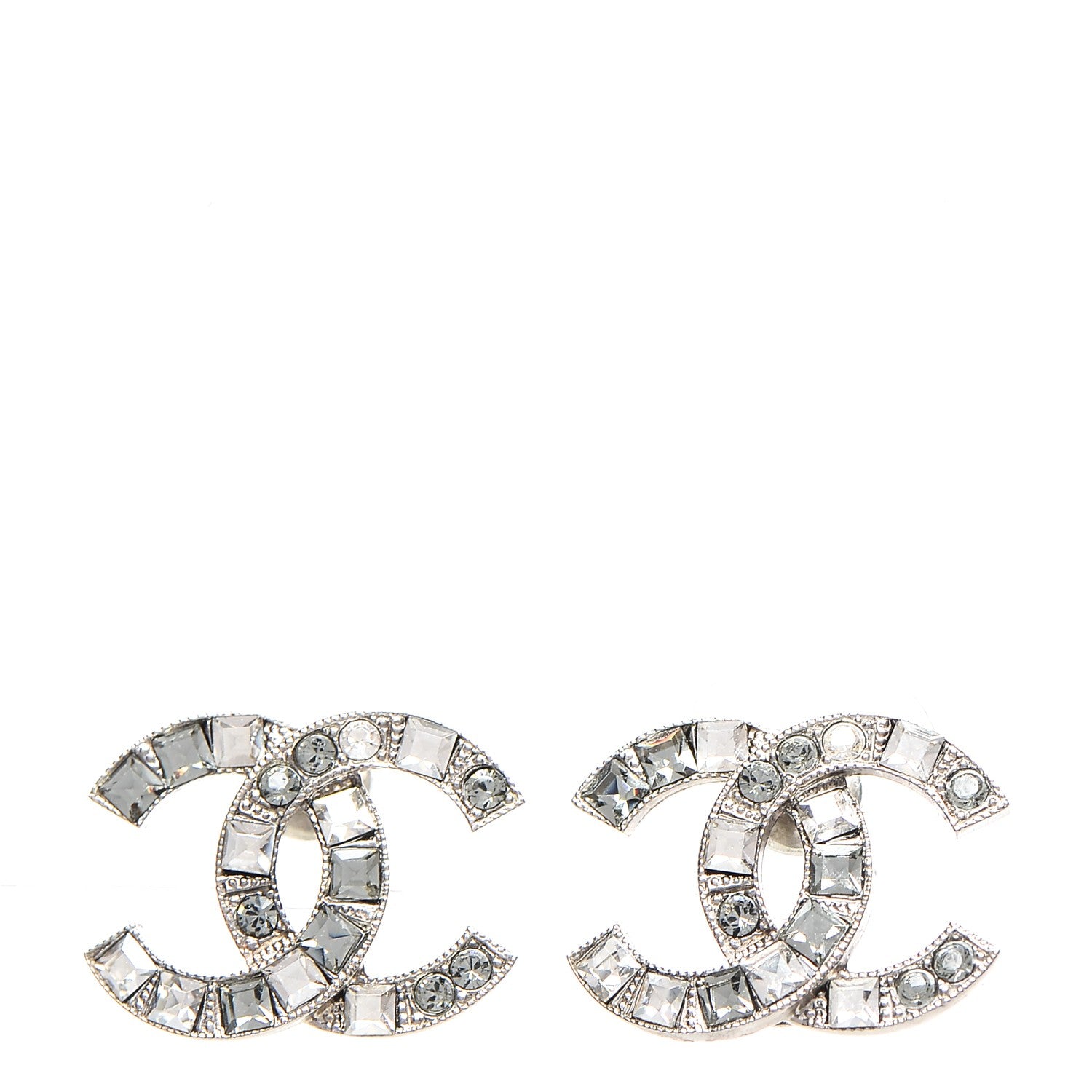 Chanel Baguette Crystal CC Earrings Silver 1 of 4