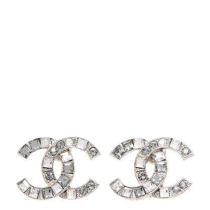 Chanel Baguette Crystal CC Earrings Silver 1 of 4