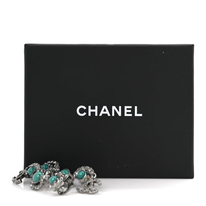 Chanel Crystal Bead CC Clip On Cuff Earrings Turquoise Ruthenium 5 of 5