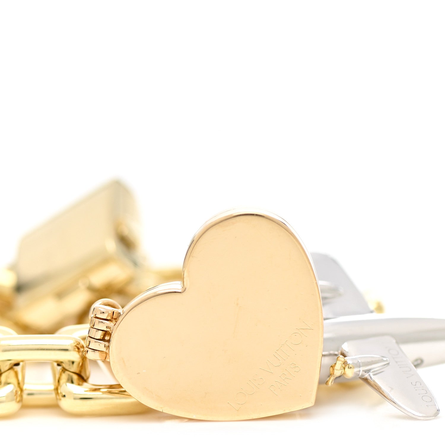 Louis Vuitton 18K Yellow White Gold Diamond Enamel Padlock Charm Bracelet 4 of 7