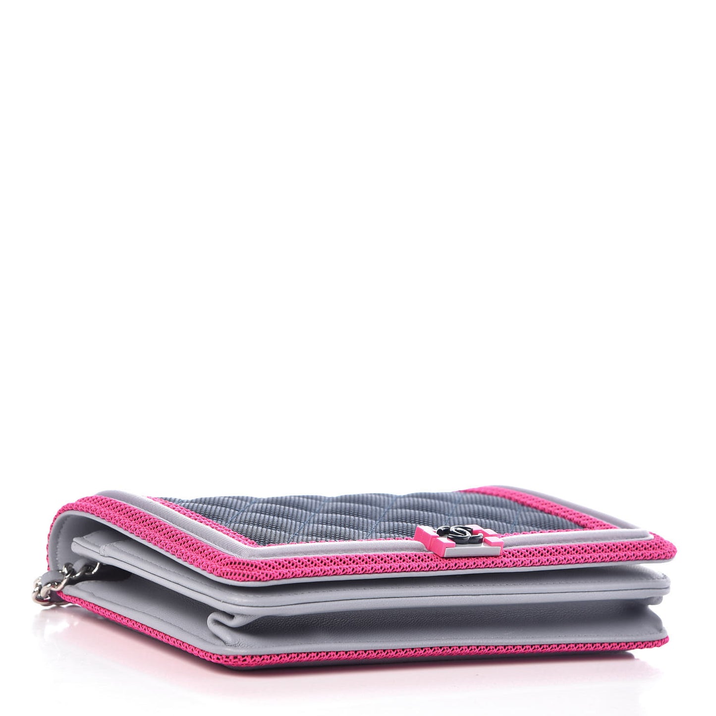 Canvas Quilted Fluo Boy Wallet On Chain WOC Dark Navy Fuchsia Grey