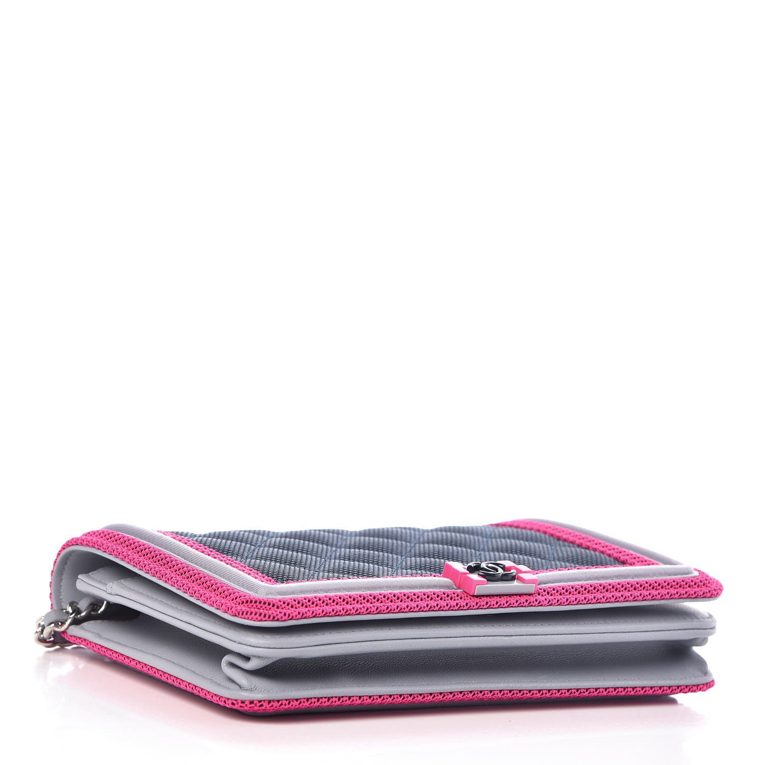 Chanel Canvas Quilted Fluo Boy Wallet On Chain WOC Dark Navy Fuchsia Grey 4 of 11