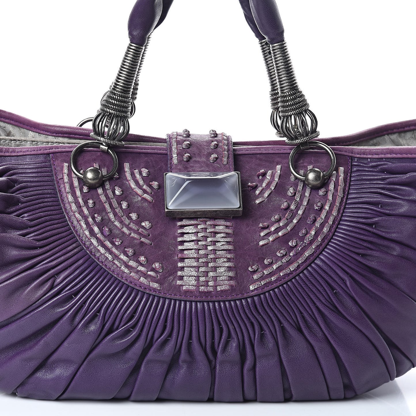 Lambskin Plisse Pleated Basket Tote Bag Violet Fonce