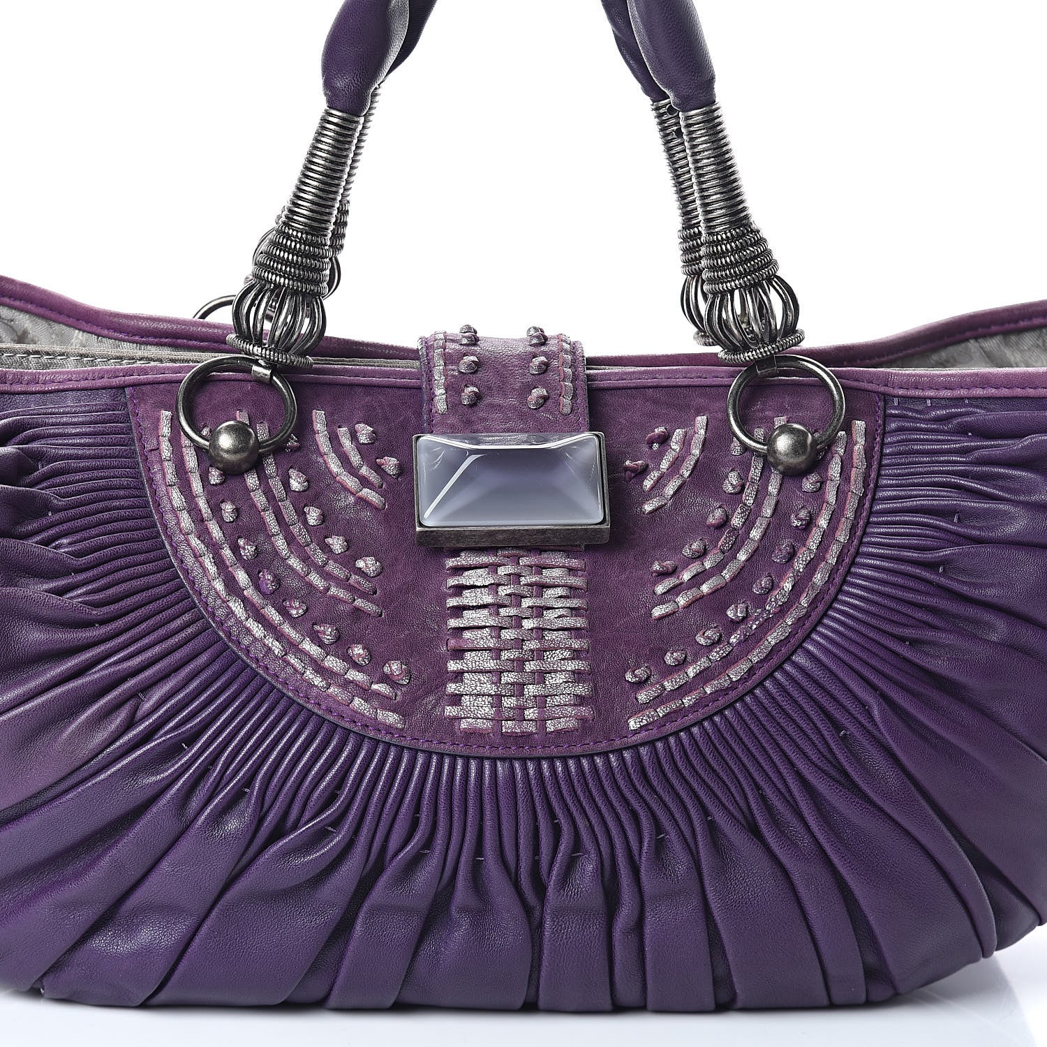 Christian Dior Lambskin Plisse Pleated Basket Tote Bag Violet Fonce 7 of 10