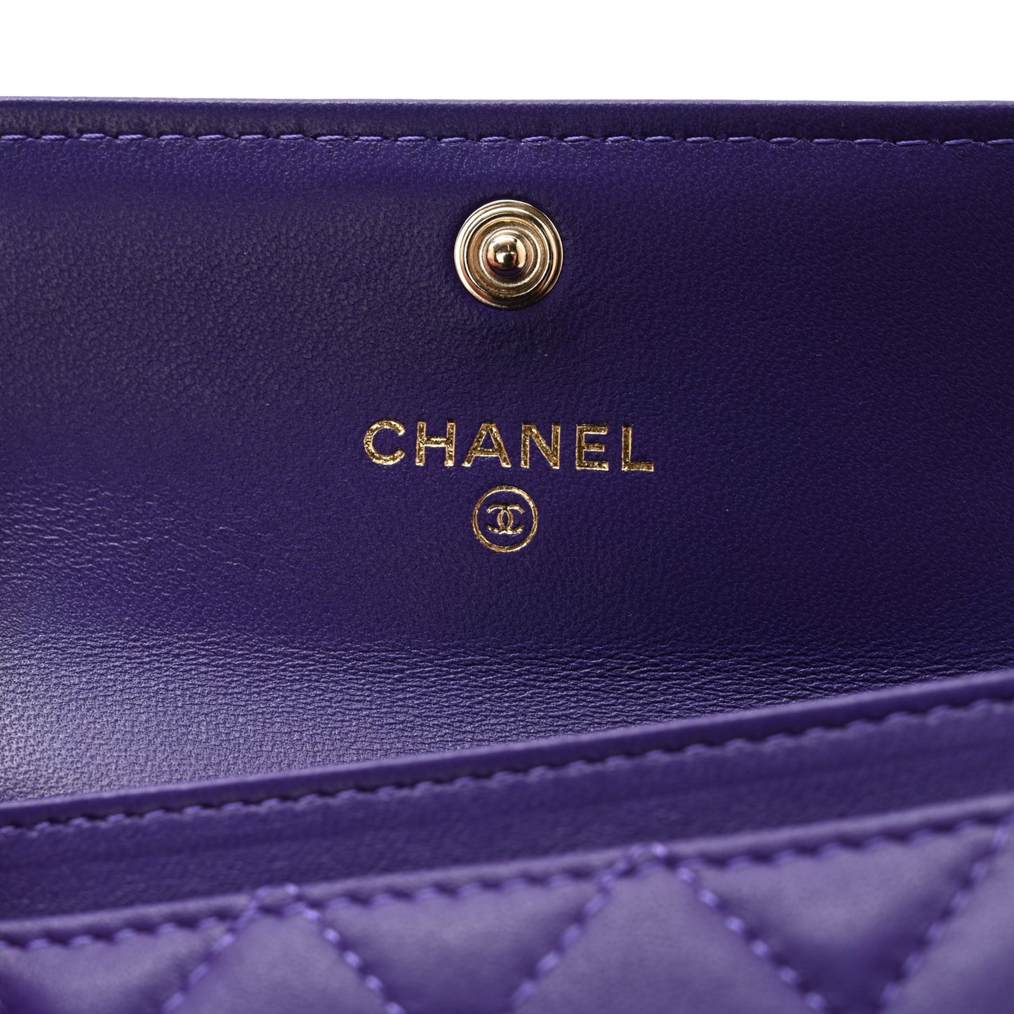 Lambskin Quilted Boy Flap Card Holder Purple