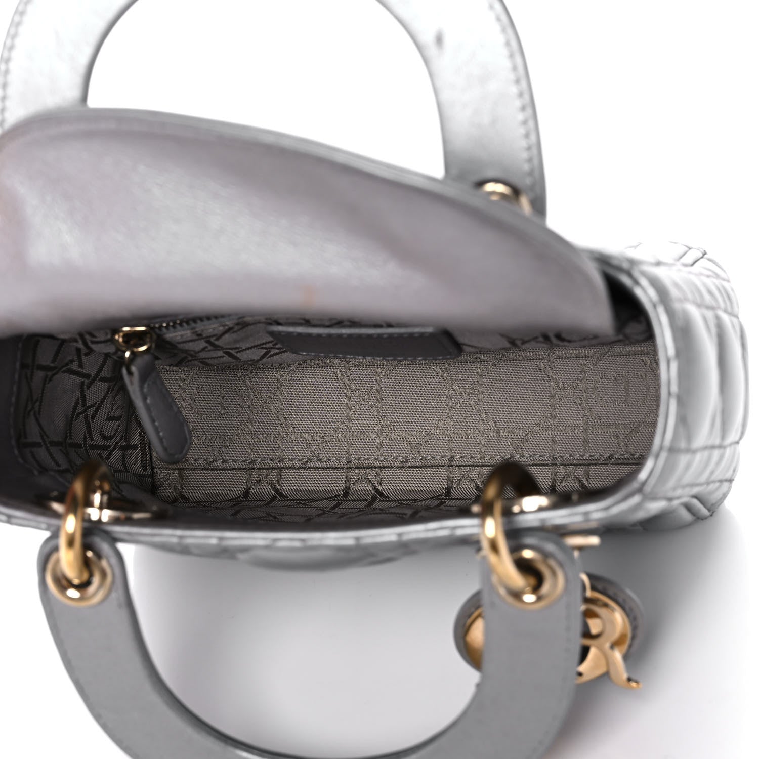 Christian Dior Metallic Lambskin Cannage Mini Lady Dior Grey 5 of 15
