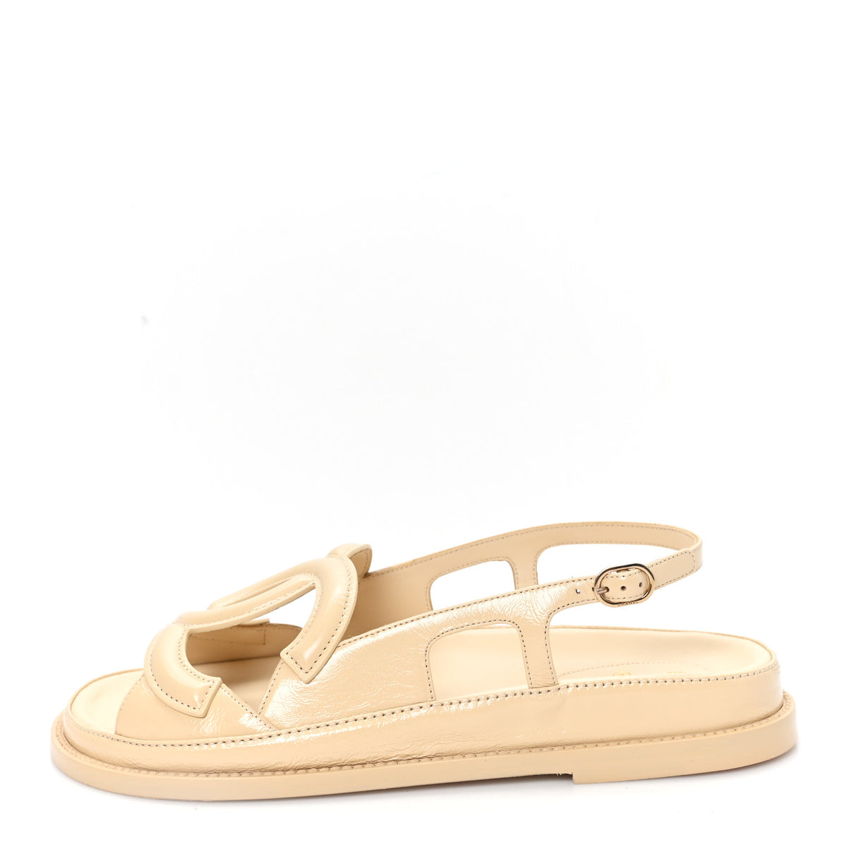 Chanel Crumpled Shiny Lambskin CC Cut Out Dad Sandals 40 Beige 1 of 10