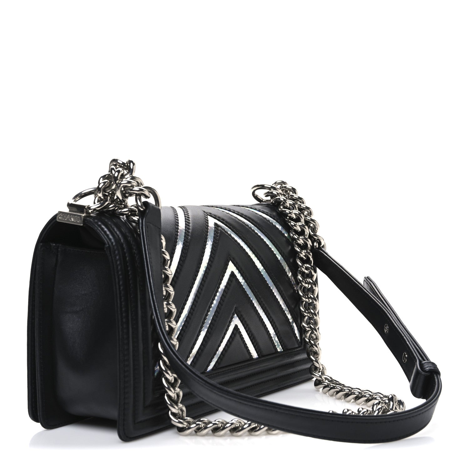 Chanel Lambskin Iridescent PVC Chevron Quilted Medium Boy Flap Black Silver 3 of 11