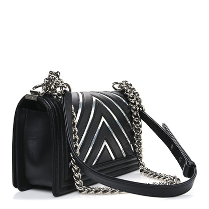 Chanel Lambskin Iridescent PVC Chevron Quilted Medium Boy Flap Black Silver 3 of 11