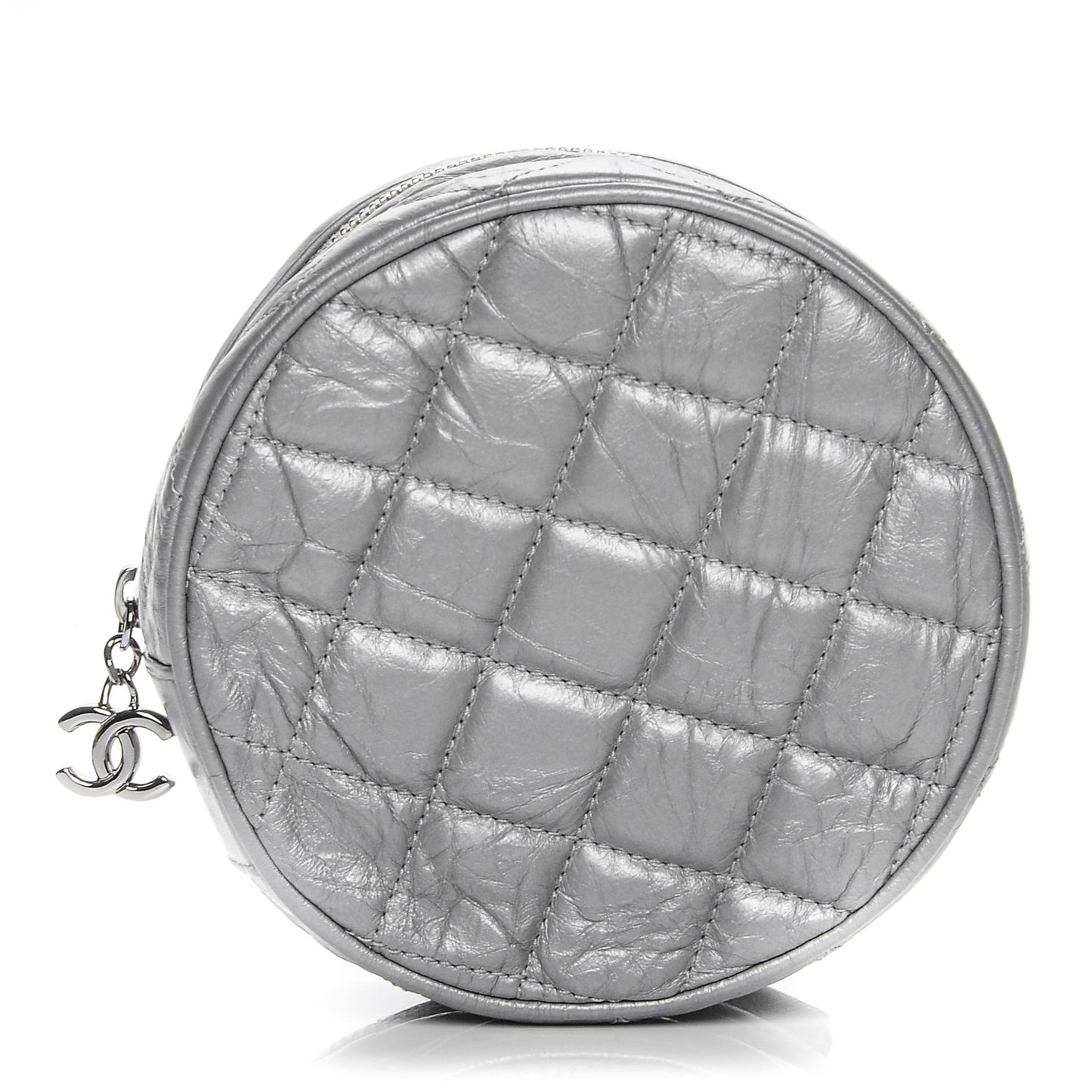 Metallic Aged Calfskin Quilted Belt Waist Bag Silver