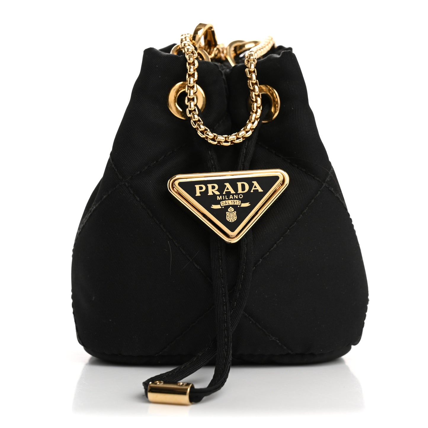 Re-Nylon Quilted Metal Triangle Logo Mini Drawcord Pouch Shoulder Bag Black