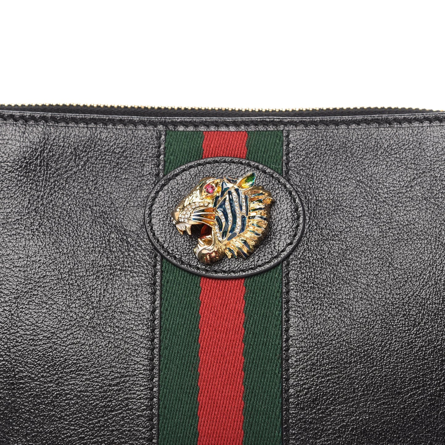 Calfskin Web Rajah Clutch Black