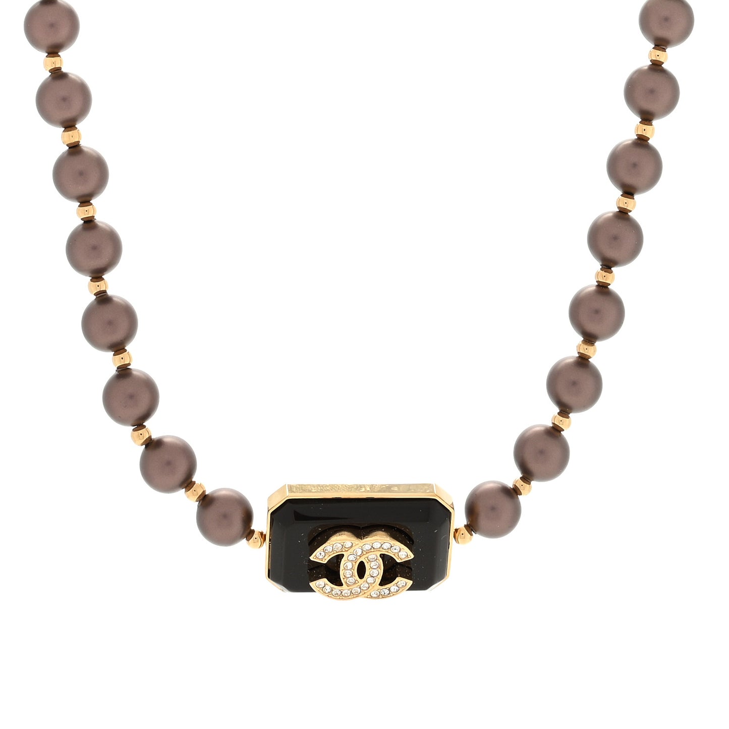 Pearl Crystal CC Choker Necklace Brown Gold