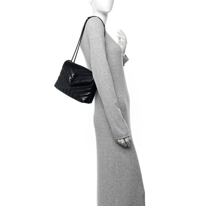 Saint Laurent Calfskin Y Quilted Monogram Monochrome Small Loulou Chain Satchel Black 2 of 10