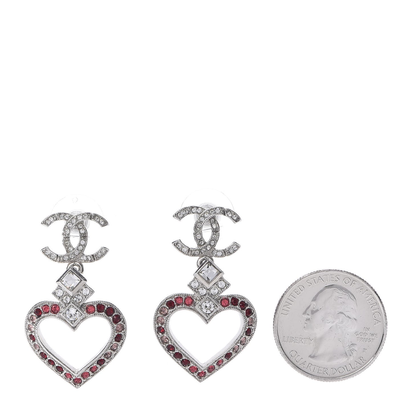 Crystal Heart CC Drop Earrings Silver Multicolor