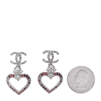 Chanel Crystal Heart CC Drop Earrings Silver Multicolor 2 of 5
