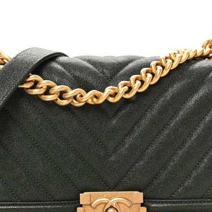 Chanel Caviar Chevron Quilted Medium Boy Flap Dark Green 8 of 11