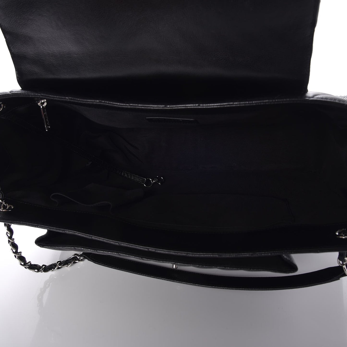 Caviar Chevron Quilted Flap Tote Black