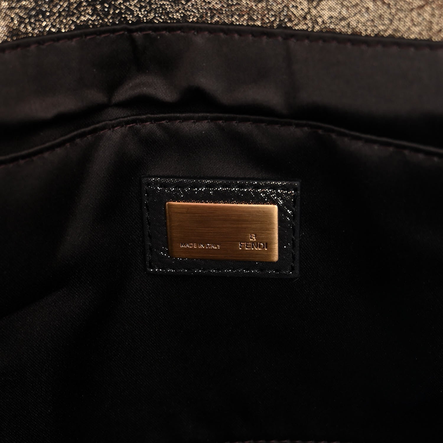 Fendi Metallic Fan Vitello Flap Bag Black Satin Gold 6 of 10