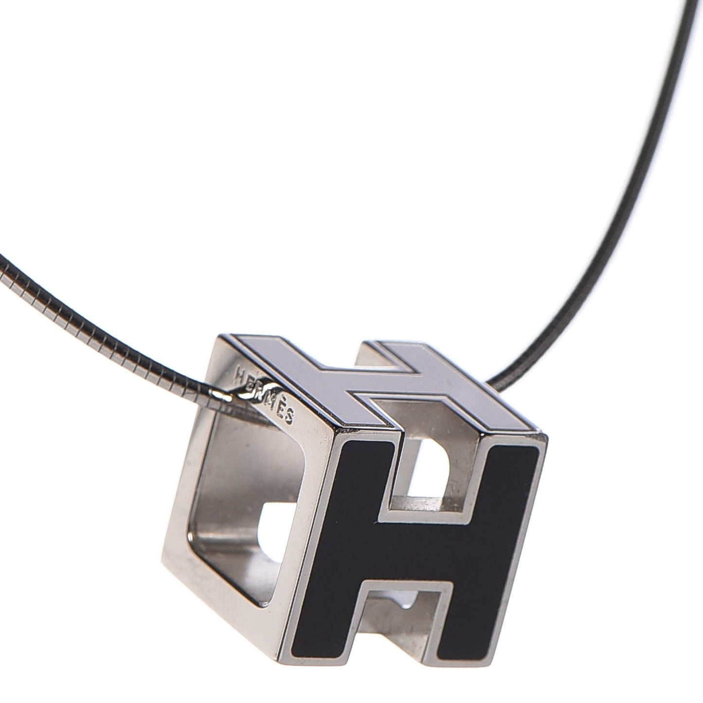Lacquered Palladium Cage d'H Pendant Necklace Black