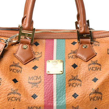 MCM Visetos Striped Boston Satchel Cognac 8 of 8