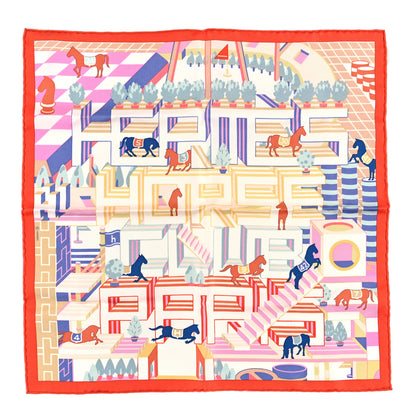Hermes Silk Horse Club Detail Scarf 45 Corail Rose Bleu 1 of 3