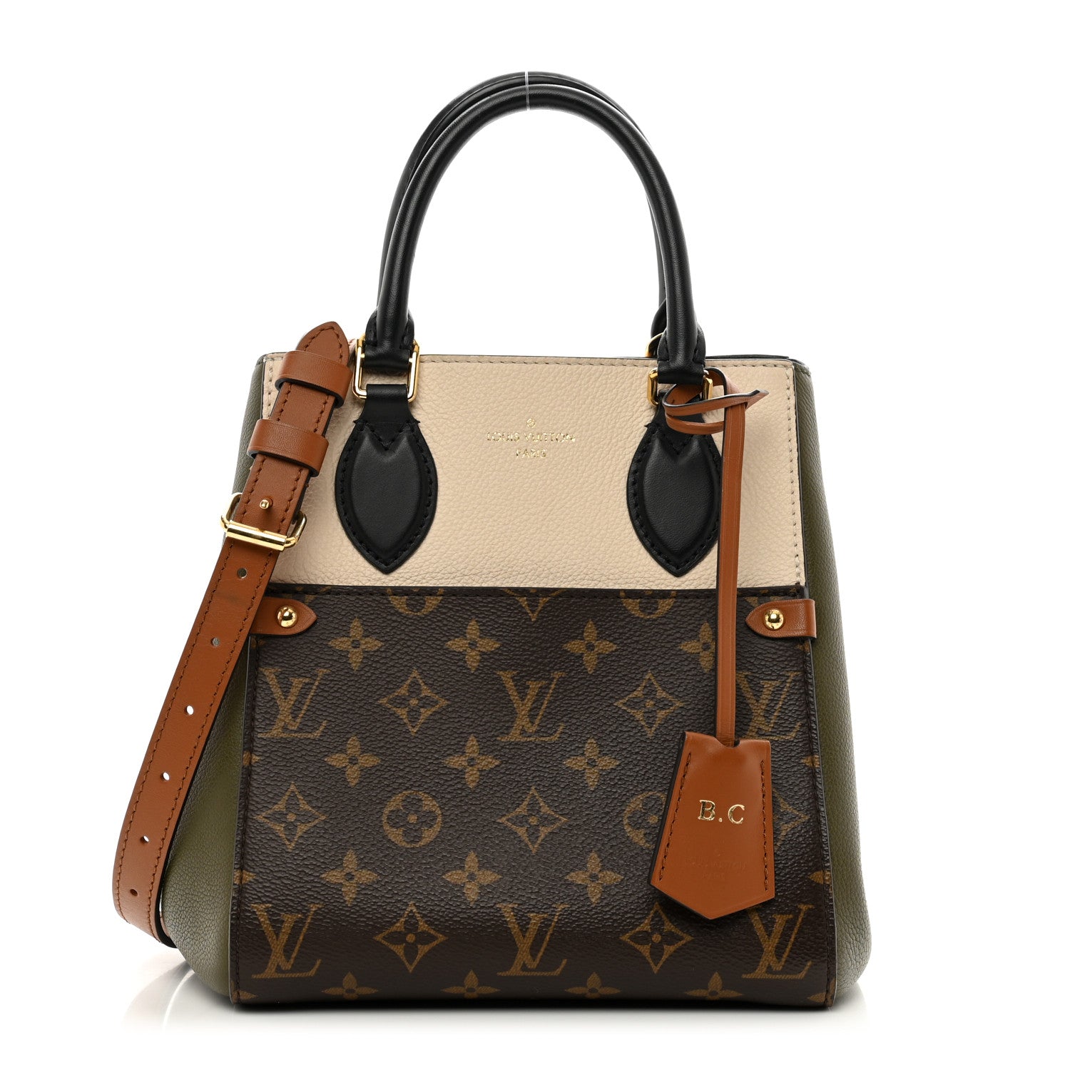 Louis Vuitton Calfskin Monogram Fold Tote PM Cream Khaki Black 1 of 13