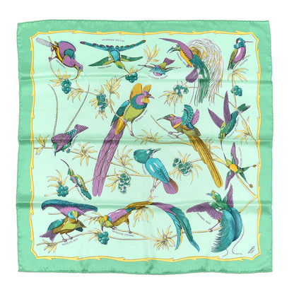 Hermes Silk Vintage Les Oiseaux Des Iles Scarf 70 Jade Jaune Violet 1 of 6