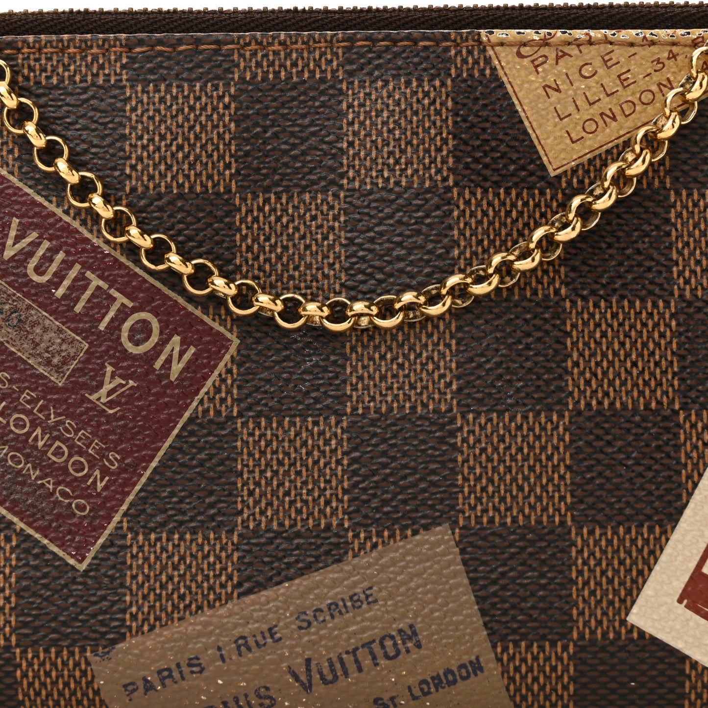Damier Ebene Trunks Labels Pochette MM Milla