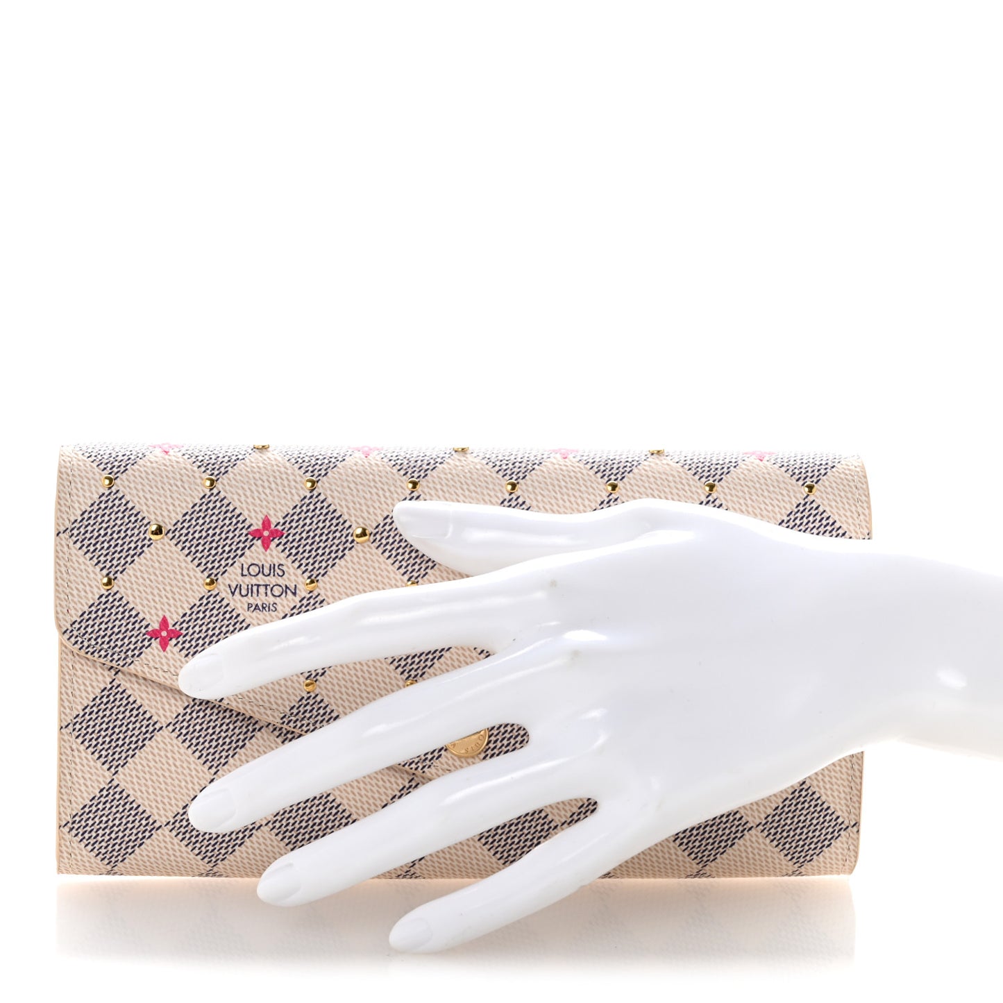 Damier Azur Studded Sarah Wallet NM Fuchsia